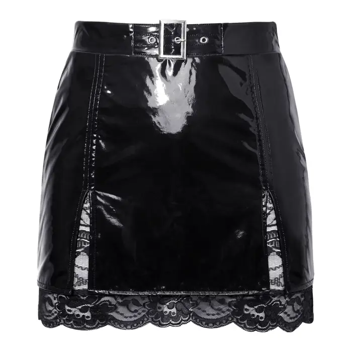 Jupe moulante en latex brillante avec fente et doublure en dentelle pour femmes styles urbains et occasions spéciales