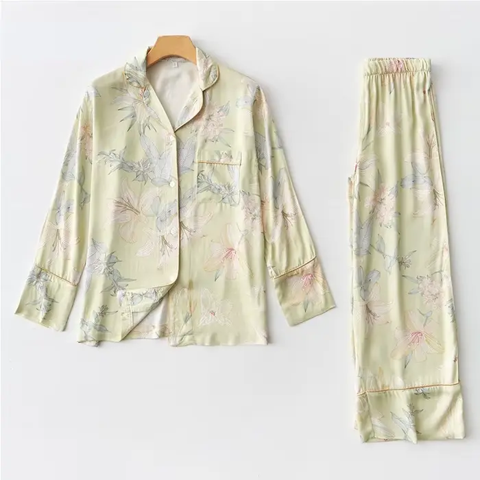 Ensemble pyjama de luxe à fleurs pour femmes, vêtements de détente en Viscose semblable à de la soie