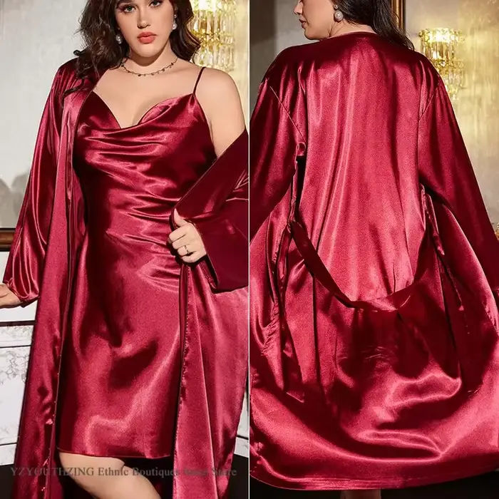 Ensemble de nuit en satin rayonne et ice silk pour femme, taille 3XL à 5XL, élégant et confortable pour toutes les occasions