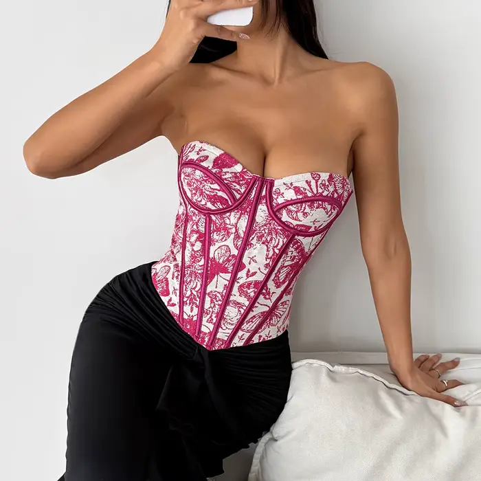 Francúzsky Retro spodná bielizeň topy, pás kravatu korzet, Dámske bez ramienok tlačený korzet, bez ramienok sochárskej vesty, vyšívané bustier