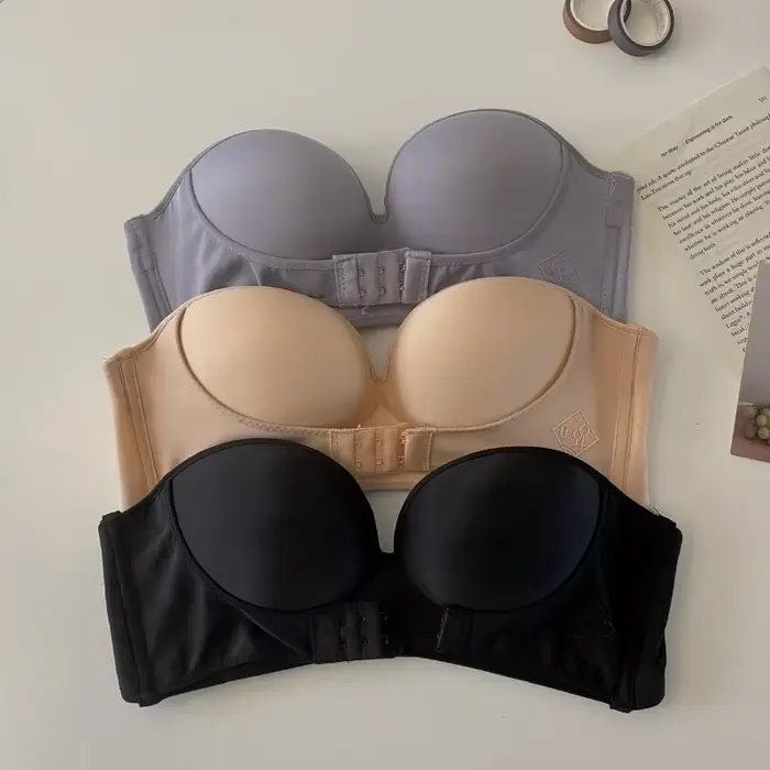 Dámske bez ramienok predné uzavretie podprsenka, neviditeľné spodná bielizeň, sexy, Push Up, jeden kus, bezdrôtové