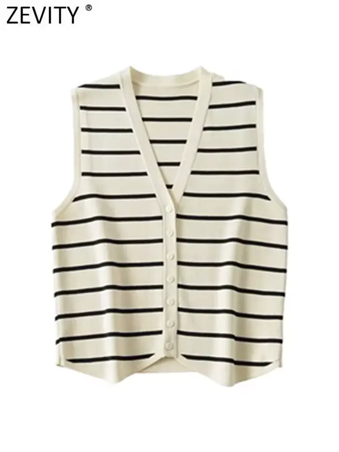 Zevity-Cardigan à simple boutonnage pour femme, col en V, motif rayé en fibre, glaçure chic, nouvell