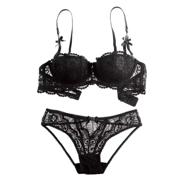 Sexy vianočné spodná bielizeň darčeková sada, priehľadná čierna čipka, pol šálky, podprsenka a nohavičky, ultra tenké, priehľadné, veľké spodná bielizeň Tushy, vianočný darček