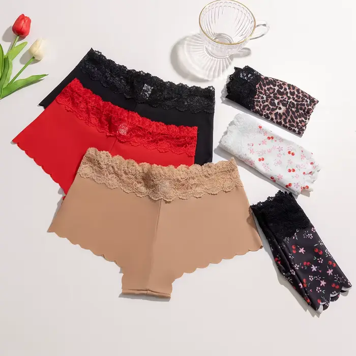 Dámske čipky nohavičky, romantické a sexy priehľadné spodné prádlo, Dámske vytlačené nohavičky, bezpečnostné šortky, spodná bielizeň Boyshorts S-XL