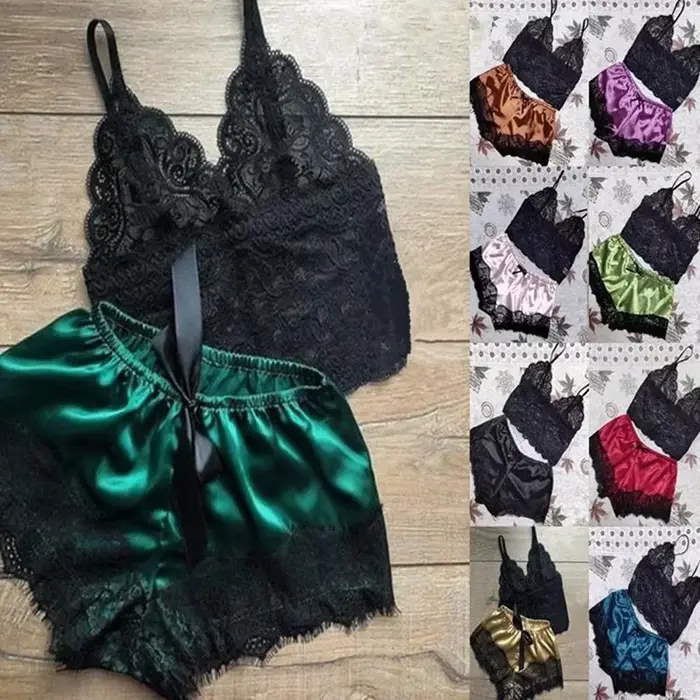 Nuisette en dentelle à col en V pour femmes, ensemble de pyjamas, lingerie, short en Y, vêtements de nuit sexy