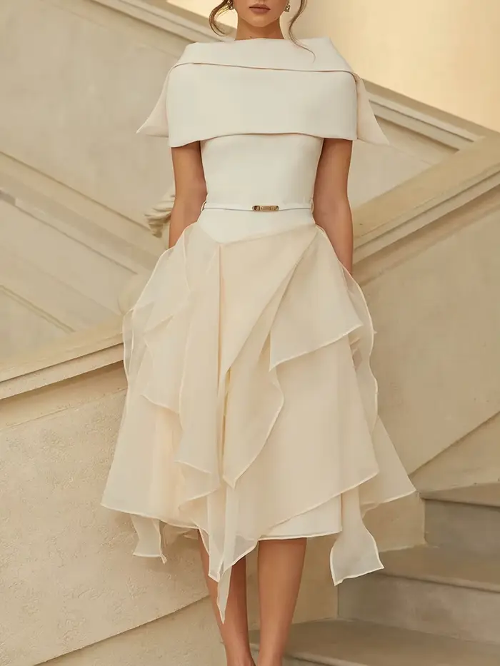 CHICEVER Ensemble deux pièces irrégulier uni pour femme, col châle à revers, sans manches, robe long