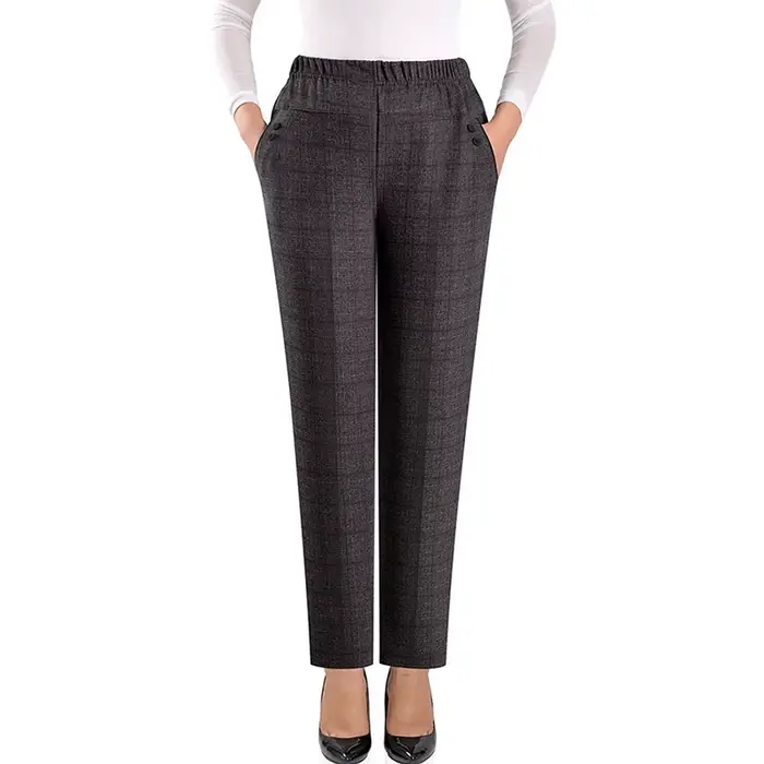 Pantalon surdimensionné élastique pour femme d'âge moyen, taille haute, ample, décontracté, chaud, e