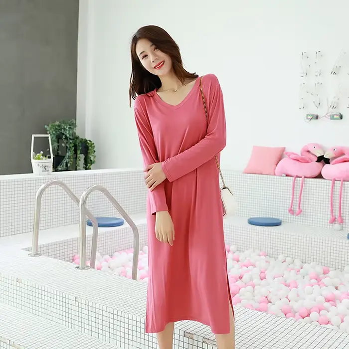 Chemise de nuit en modal pour femmes, chemise de nuit élégante et confortable, vêtements de nuit en tricot, pour les nuits d'automne, occasions spéciales et cadeaux pour femmes