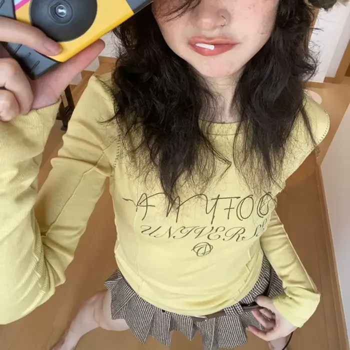 Karr233 Y2K Tričko so žltými rukávmi pre dievčatá Streetwear