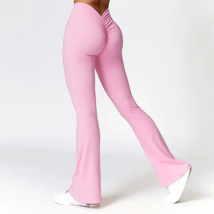 Pantalons de Yoga de hanche en forme de V Leggings évasés femmes taille haute pantalons à jambes lar