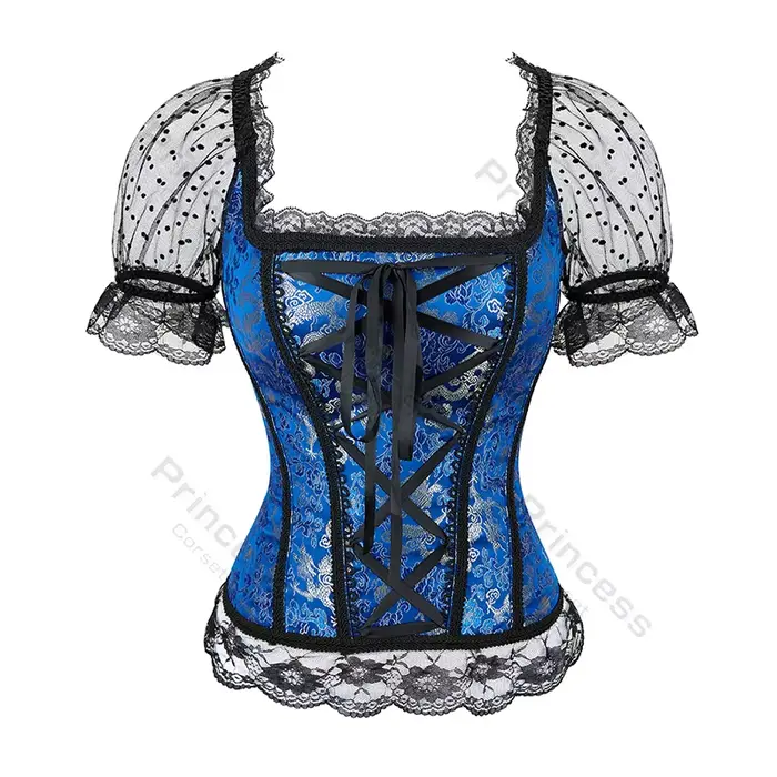 Korzet s rukávmi princezná korzet čipka Top kvetinový korzet pre ženy Plus veľkosť Vintage korzet čipka-up Bustier ružová modrá zlato