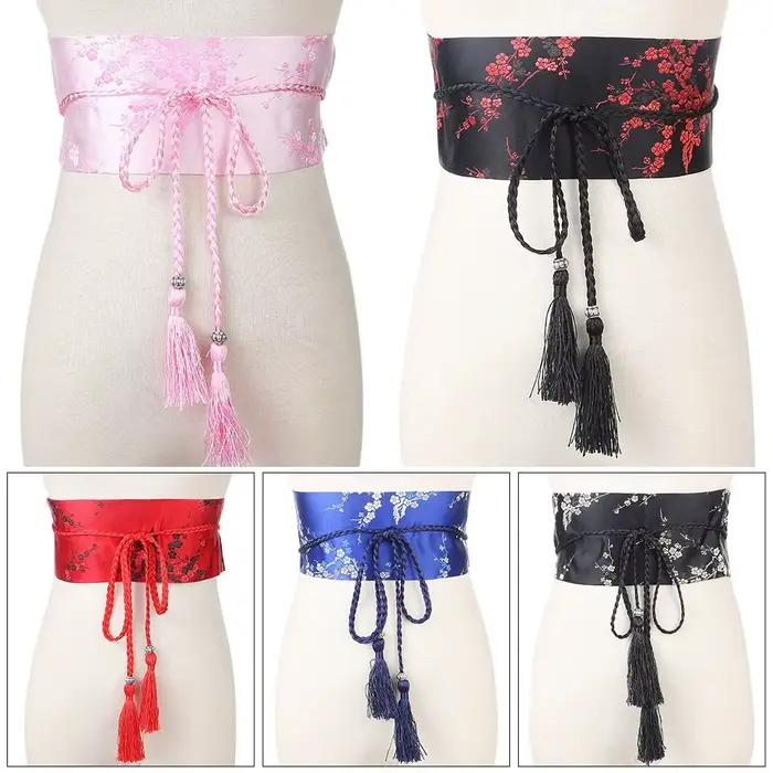 Dámske motýlik opasok, japonský široký korzet, saténový opasok, Vintage opasok, kvetinová tlač, Cummerbunds Kimono, módne doplnky