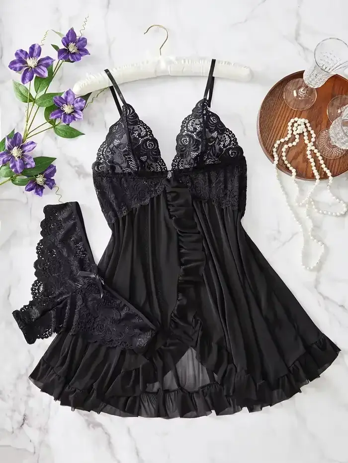 Dámske sexy nočná košeľa čipka košeľa košele nočná košeľa pevné štíhle mäkké šaty V-neck plné sklzu nočné košele a šaty