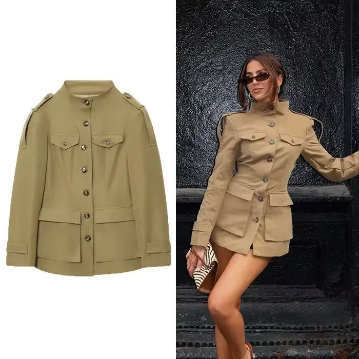 Veste femme kaki manteau femme vêtements d'extérieur femme à manches longues haut femmes 2025 automn