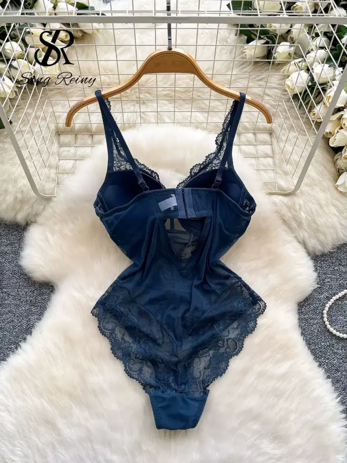 SINGREINY 2026 Nové čipky body pre ženy, spodná bielizeň s popruhmi, bez chrbta, Uni, spodná bielizeň v priehľadný Sexy kvetinové pletivo