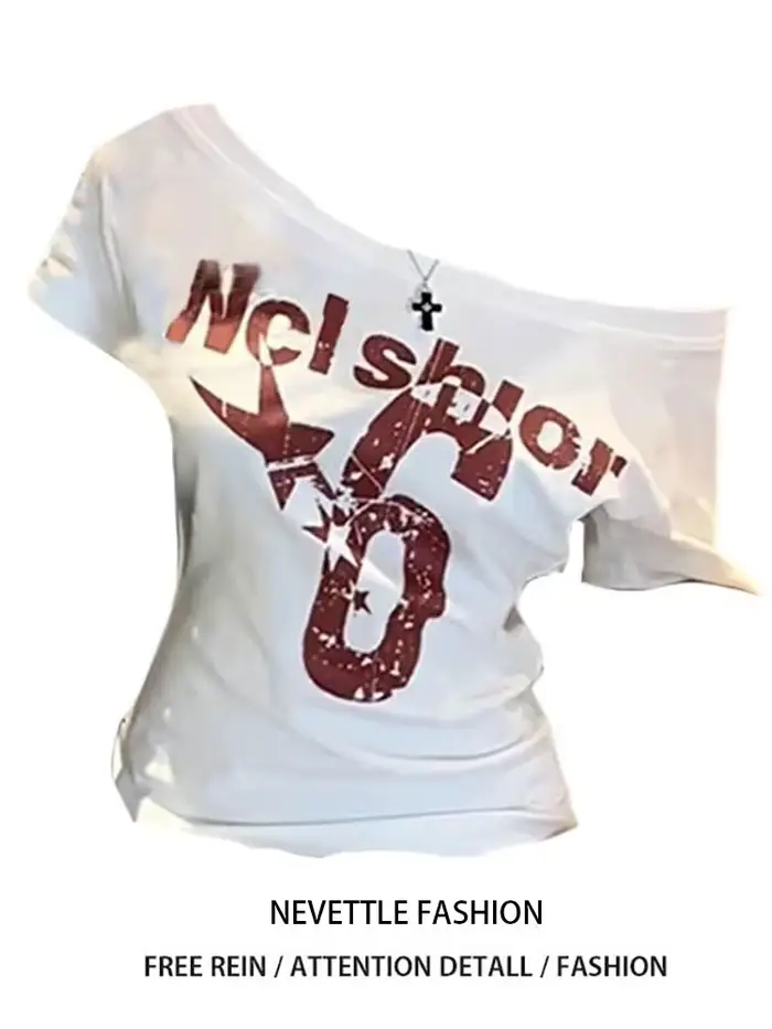 Été Y2k Sport épaules dénudées haut femmes Sexy Vintage années 2000 à manches courtes t-shirt dame c