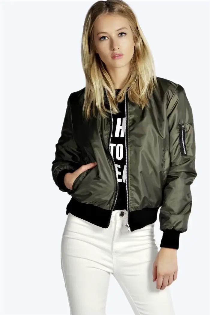 Jesenné nové krátke bundy pre ženy Vintage high street okrúhly golier Bomber žena móda zips dlhé rukávy