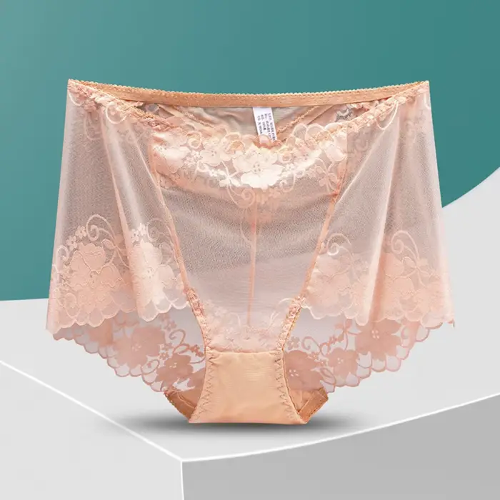 Plus veľkosť Dámske priehľadný nohavičky, kvetinové čipky otvorené spodné prádlo, bezšvíkové sieťoviny nohavičky, perspektíva, L-4XL