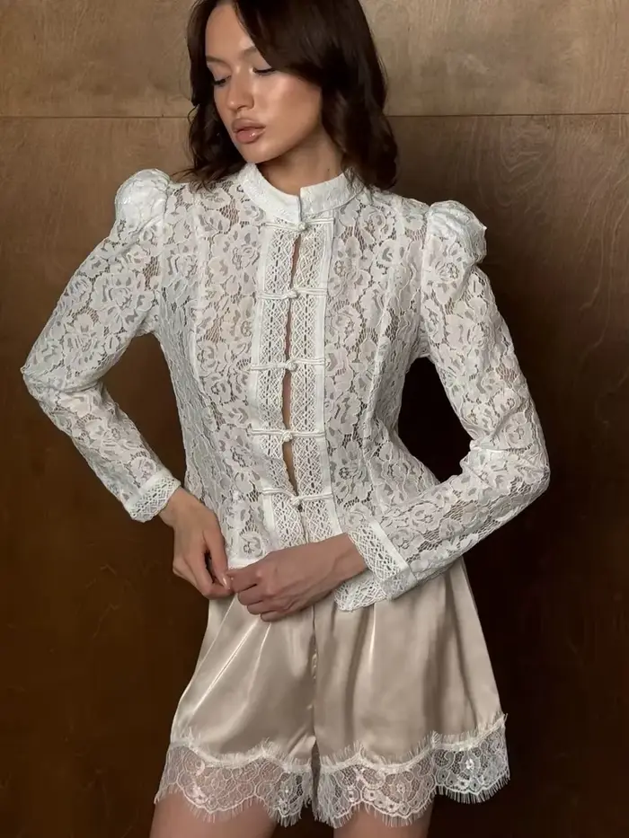 Tossy été dentelle imprimé dessus de chemise femme évider mode trajet Vintage transparent Blouse fem