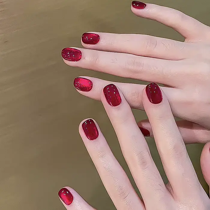 Vernis à ongles Gel œil de chat rouge rubis, vin rouge cerise Dopamine paillettes, tremper LED/UV, m