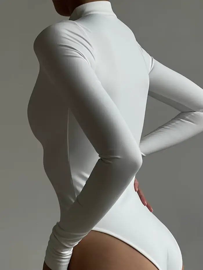 AHAgaga – body Sexy à manches longues pour femmes, barboteuse de fête, à la mode, couleur Pure, slim