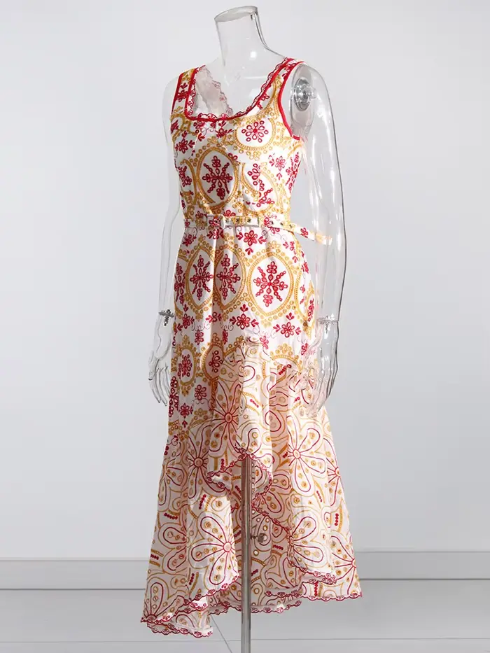 TWOTWurea-Robe brodée YLE pour femme, col carré, taille haute, dos nu, imprimé, mode féminine, nouve
