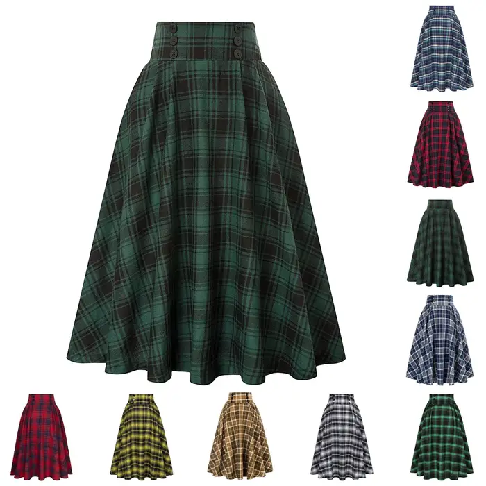 SISHION 2025 automne nouveau une ligne boutons pivotants longue Midi Vintage Jupe SS0037 rouge vert 
