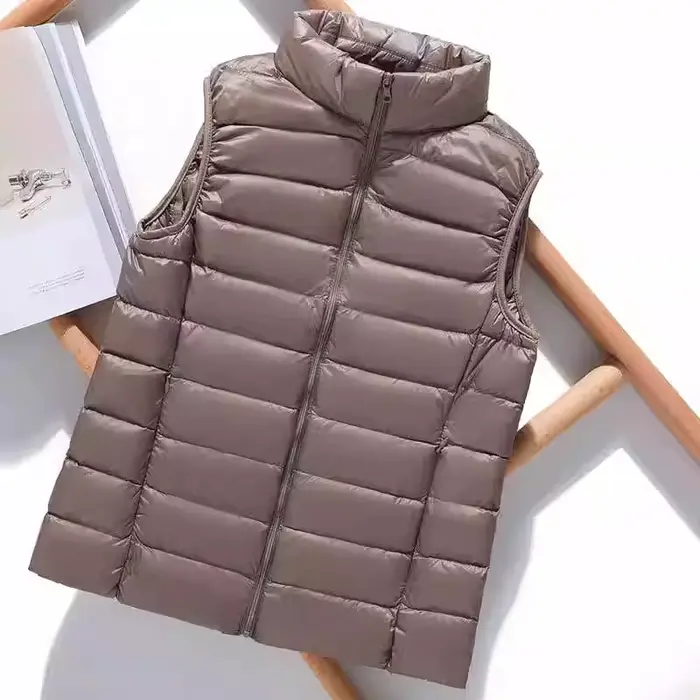 Bunda bez rukávov z polyesterového jemného plechu s bielou kačkou pre ženy príležitosti jesenná zima elegancia a teplo