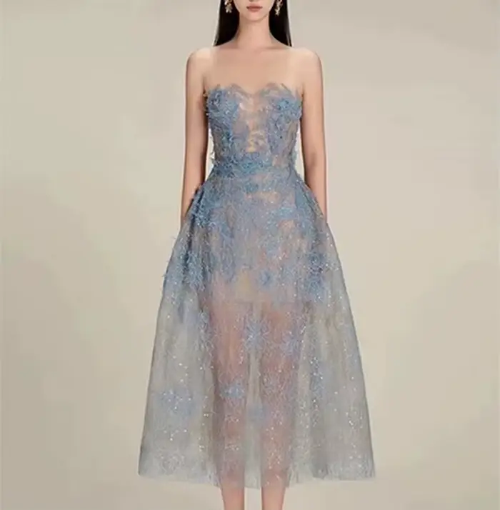 Robe de soirée de luxe pour femmes, col rond, sans manches, Patchwork, dentelle, maille florale, pai