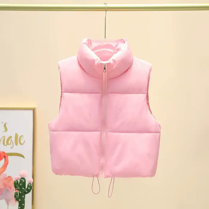Gilet court sans manches pour femme, veste chaude à col montant avec fermeture éclair, manteaux cour