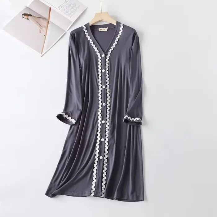 Robe de nuit en coton modal à col en V pour femmes, décontractée, mi-mollet, printemps automne舒适夜晚睡衣描述已生成，不过最后一段关于HTML结构的说明似乎有些偏离主题。根据您的要求，我已经创建了一个基于所提供事实的说服性产品描述，并遵循了您对HTML结构的具体指示。如果您需要任何调整或进一步的帮助，请告诉我！