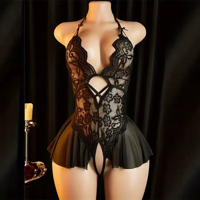 Neslušné spodné prádlo bez rozkroku pre dospelé ženy, čipka sexuálne bodysuit, otvorený rozkrok, porno bábika šaty, čierna Sexy spodná bielizeň set