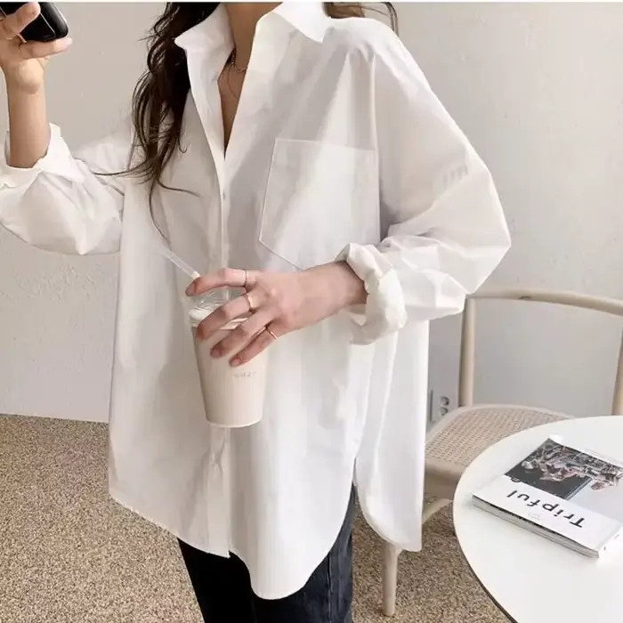 Chemise blanche à manches longues pour femmes, ample, tout avec la nouvelle version coréenne d'autom