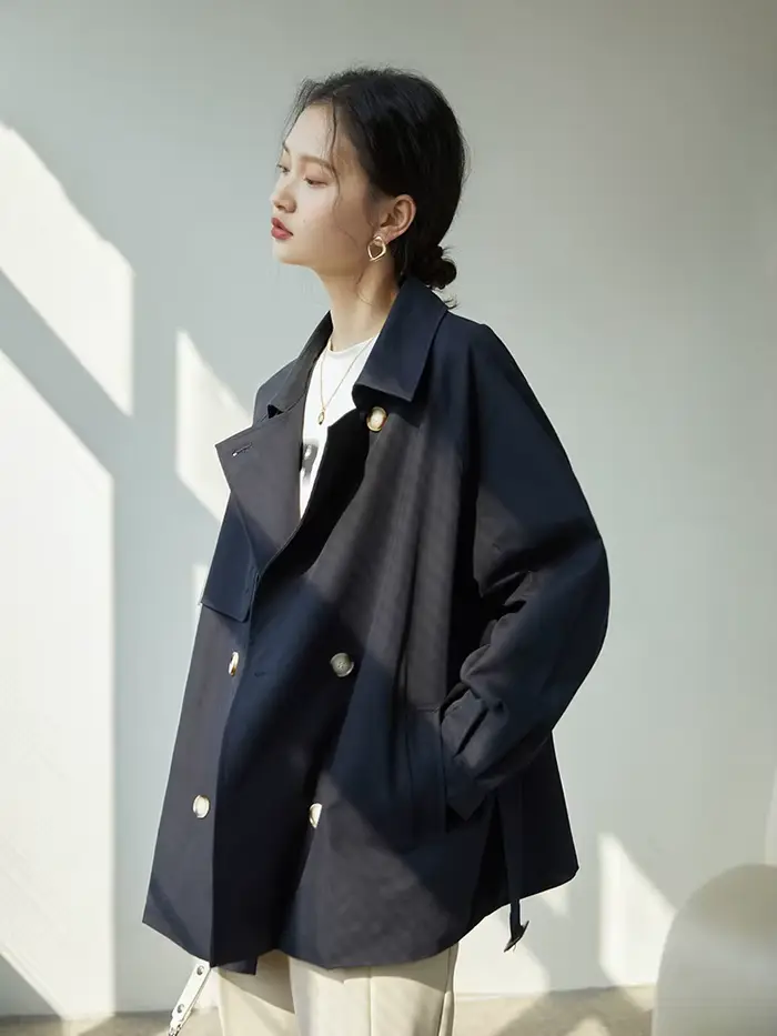 ZIQIAO-Manteau à col rabattu pour femme, manches régulières complètes, ingent, Tradt, droit, court, 