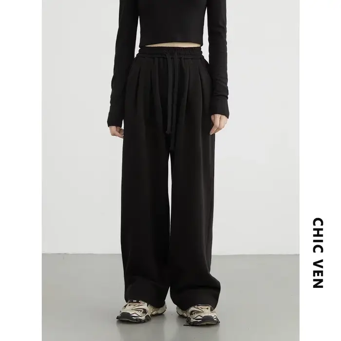 CHIC VEN nohavice pre ženy Streetwear pevné voľné nové šnúrkové športové