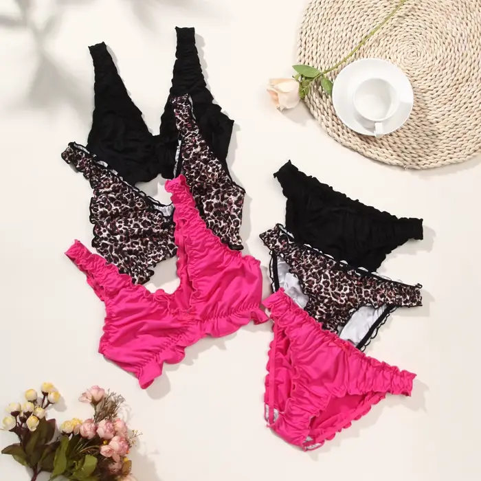 Leopard Print Spodná bielizeň Set pre ženy, Pohodlná letná vesta, Všestranné spodné prádlo, Sexy a štýlové, plážové bikiny na dovolenku, 2025
