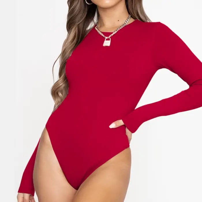 Dámske body s dlhým rukávom, tesný fit body, ležérny jednodielny oblek, jesenné a zimné oblečenie, čierna, biela, červená, modrá