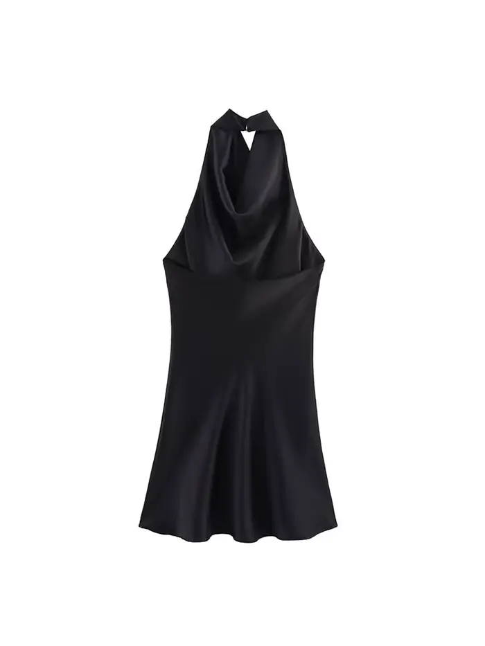 Robe Courte Halter Élégante en Satin pour Femme – Collection Été 2026 – Sexy, Dos Nu, Couleur Unie –