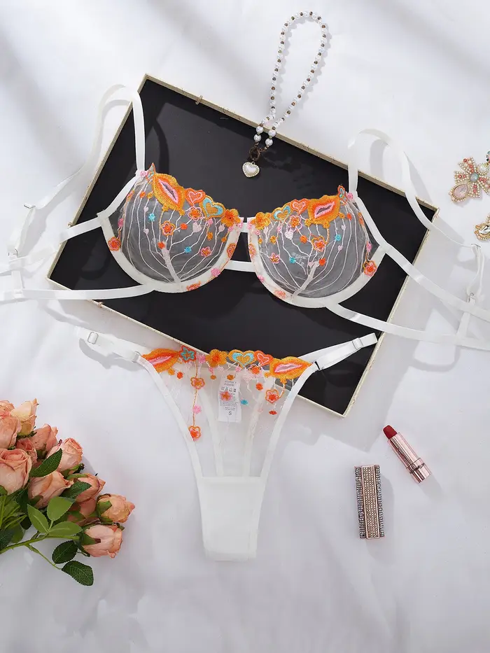 Sexy kvetinové vyšívané dámske spodná bielizeň nastaviť veľkosť S M L XL špeciálne príležitosti