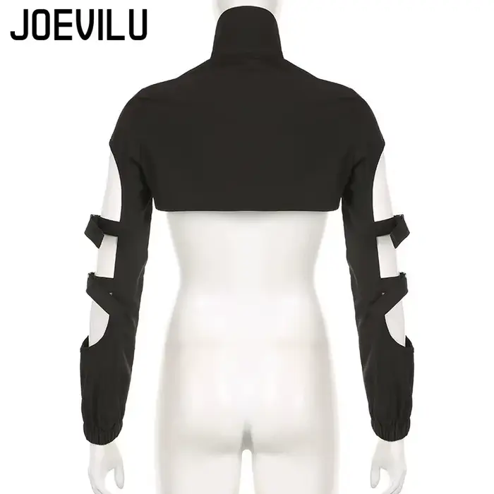 JOEVILU Dámske Cyberpunk Goth Harajuku Úroda Dlhé Rukávy Vystrihnuté Zips Tričko Y2K Grunge Streetwear