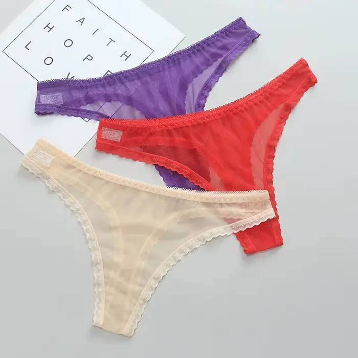Sexy Transparent String culottes femmes dentelle voir à travers l'entrejambe maille bas Sexy sans couture taille basse t-pantalon sous-vêtements Lingerie Sexy