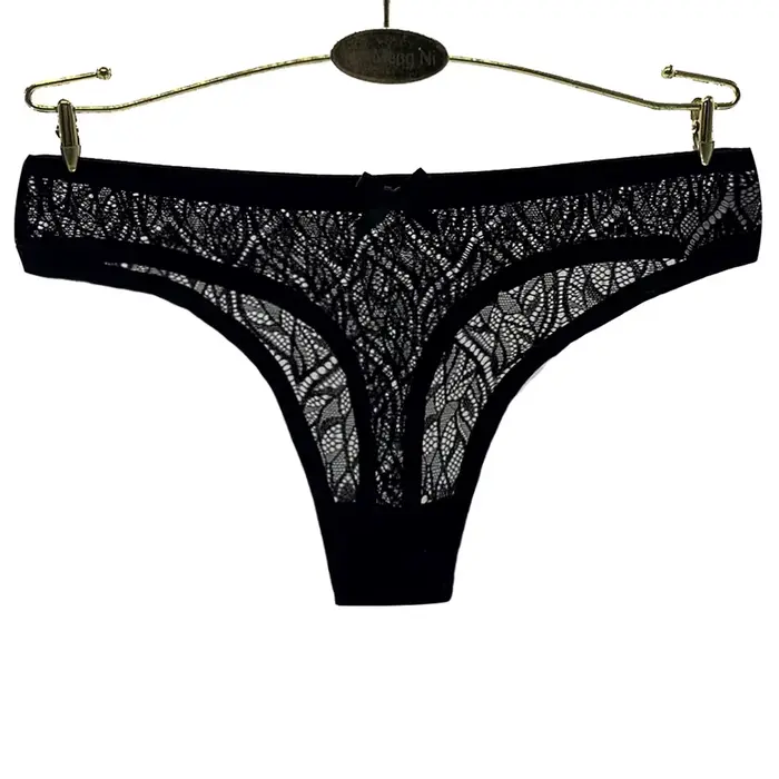 Culotte Sexy femmes dentelle sous-vêtements en soie taille basse nœud couleur unie slips coton entre
