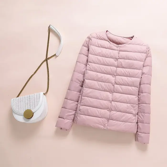 Doudoune ultralégère sans col pour femme, manteau coréen en duvet de canard, Parkas rembourré portab
