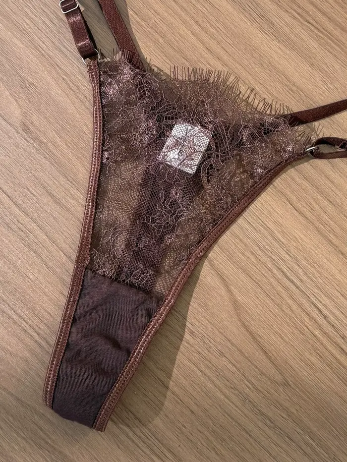 Vintage francúzska čipkovaná spodná bielizeň v tmavohnedej farbe pre ženy