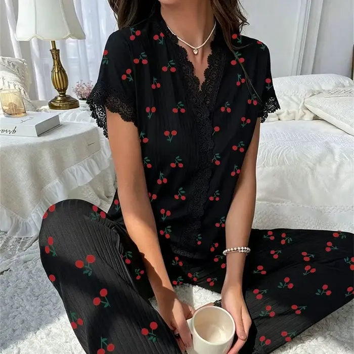 čipka LISCN pyžamo pre ženy, sexy štýl, V-neck, polyamid a elastan, leto, pohodlie a elegancia
