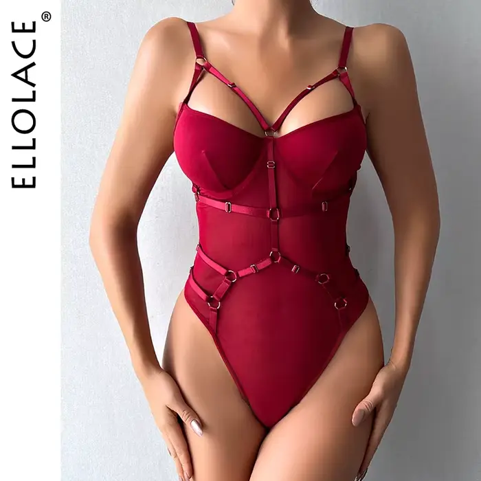 Ellolace čipkovaný body s podväzkom priesvitný obtiahnutý vrch bezošvý sieťovaný jednodielny elegantný fantazijný Sexy Teddy