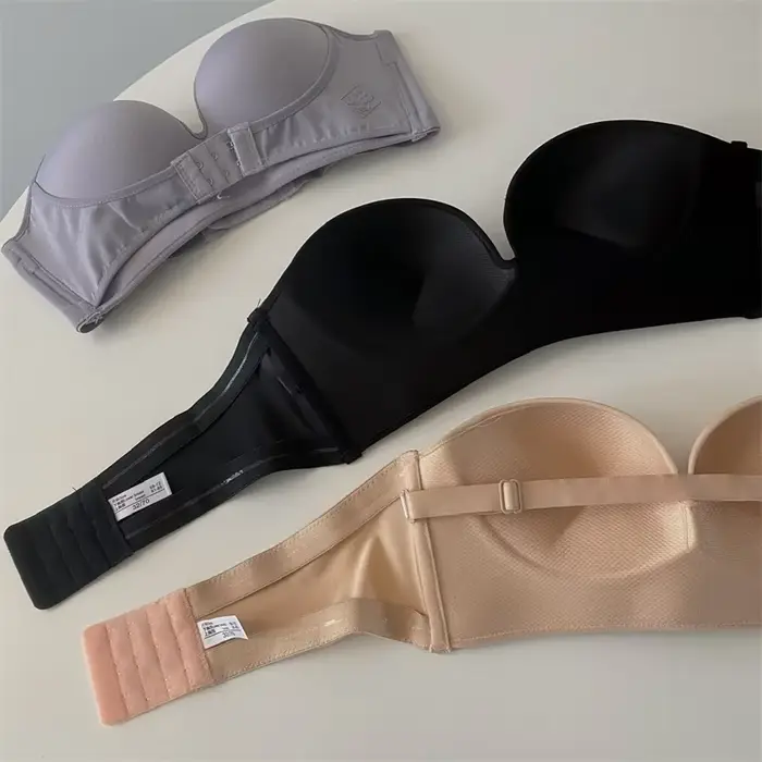 Dámske bez ramienok predné uzavretie podprsenka, neviditeľné spodná bielizeň, sexy, Push Up, jeden kus, bezdrôtové