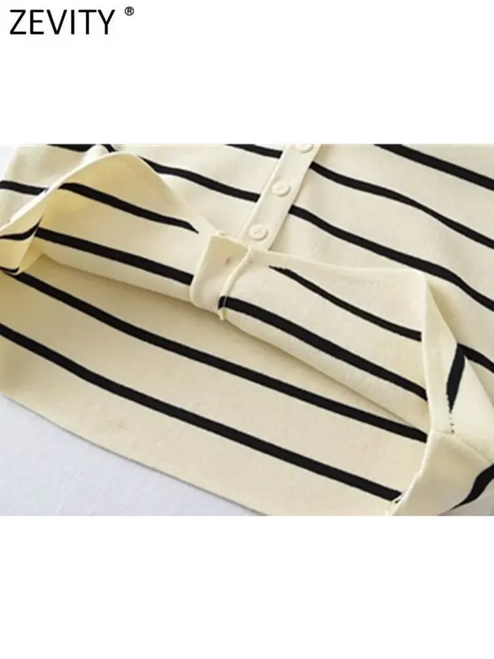 Zevity-Cardigan à simple boutonnage pour femme, col en V, motif rayé en fibre, glaçure chic, nouvell