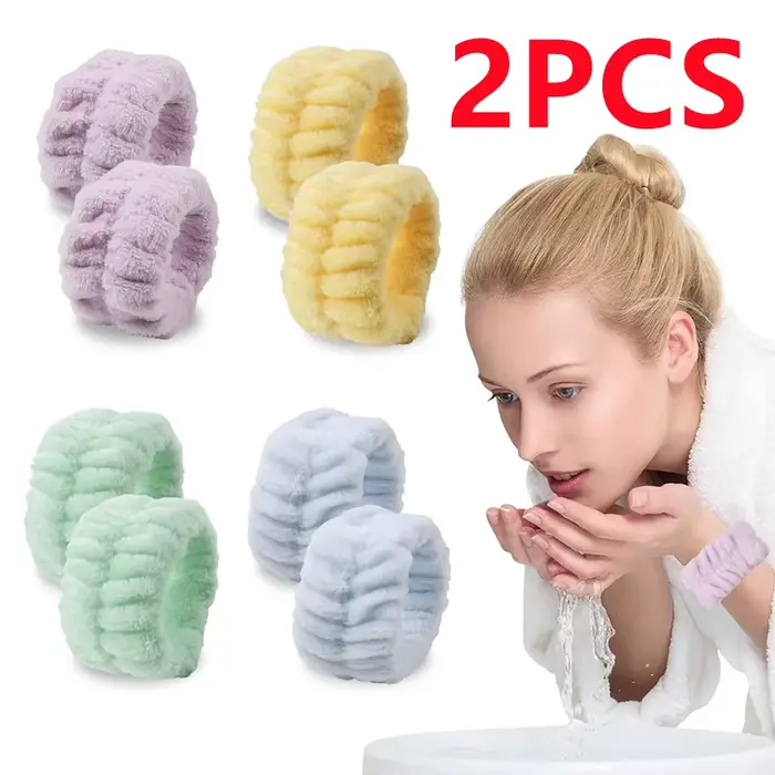 2 pièces réutilisable Spa poignet bandeau doux microfibre serviette bracelets pour laver le visage f