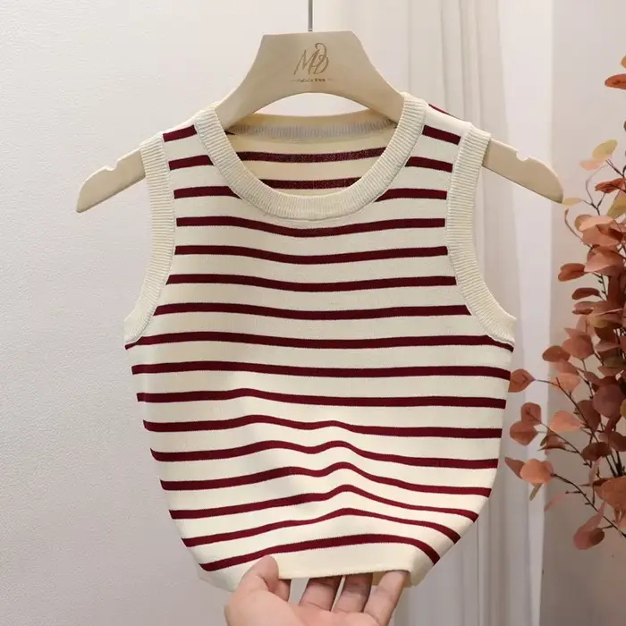 T-shirt court et slim à rayures pour femmes, gilets courts et décontractés, chemises d'été et de pri